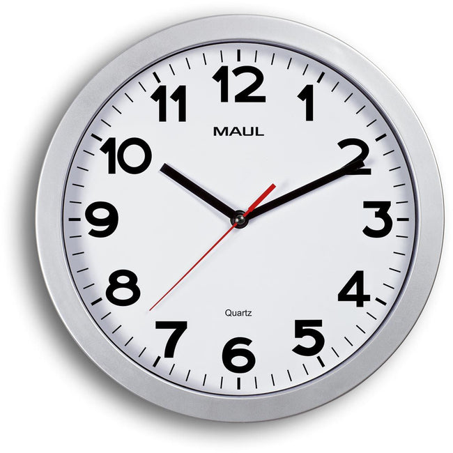 Maul - Wanduhr Step Quartz Ø30x5cm Kunststoff silber/weiß, geräuschlos drehend
