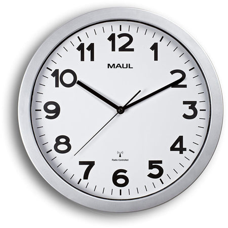 Maul - Stufenwanduhr, funkgesteuert, Durchmesser 35 x 5 cm, Kunststoffrahmen, Silber