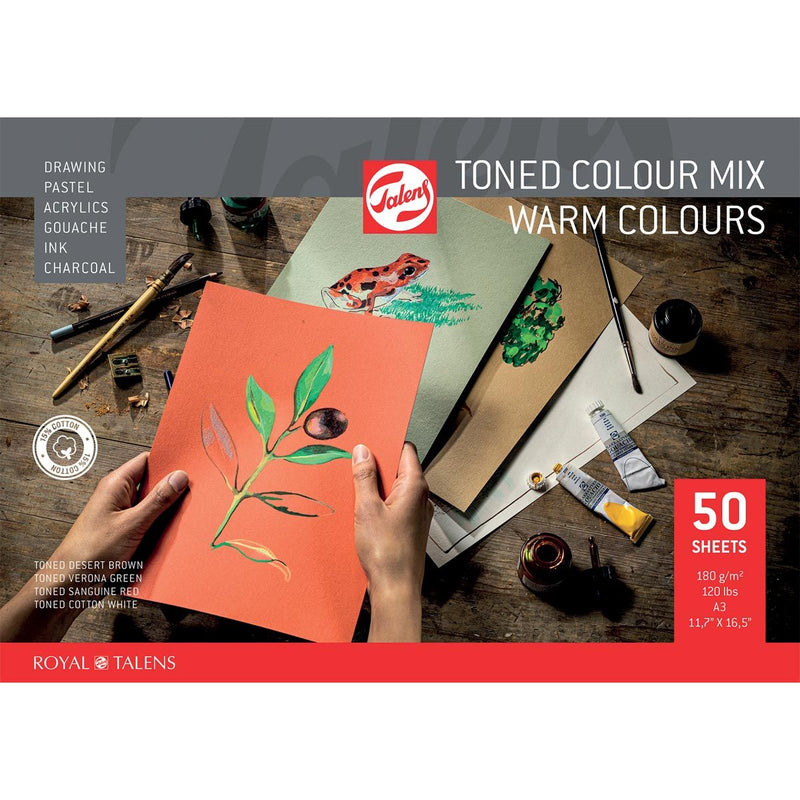 Talens – farbiges Zeichenpapier, 180 g, ft 29,7 x 42 cm, A3, verschiedene warme Farben, Block mit 50 Blatt