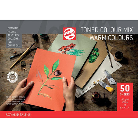 Talens – farbiges Zeichenpapier, 180 g, ft 21 x 29,7 cm, A4, verschiedene warme Farben, Block mit 50 Blatt