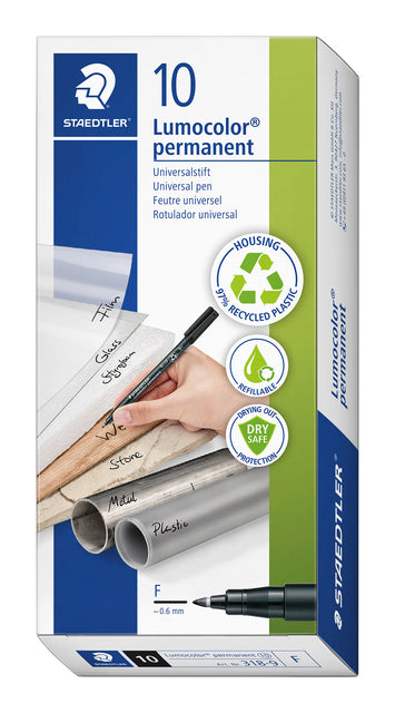 Staedtler - Filzstift ohp lumo f 318 perm schwarz | 10 Stück