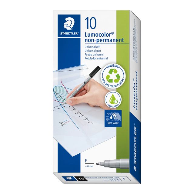 Staedtler - Filzstift Lumocolor 316 non permanent F schwarz | 10 Stück