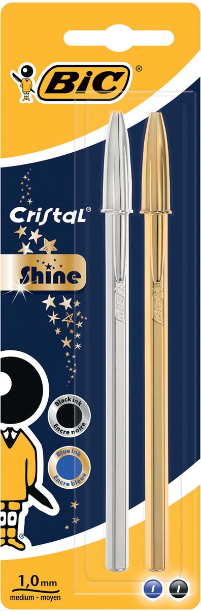Bic - Kugelschreiber Cristal Shine, Blister mit 2 Stück (Gold und Silber)