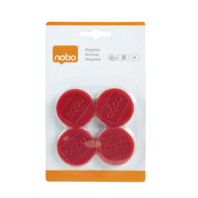 Nobo Magneten, diameter 38 mm, rood, blister van 4 stuks