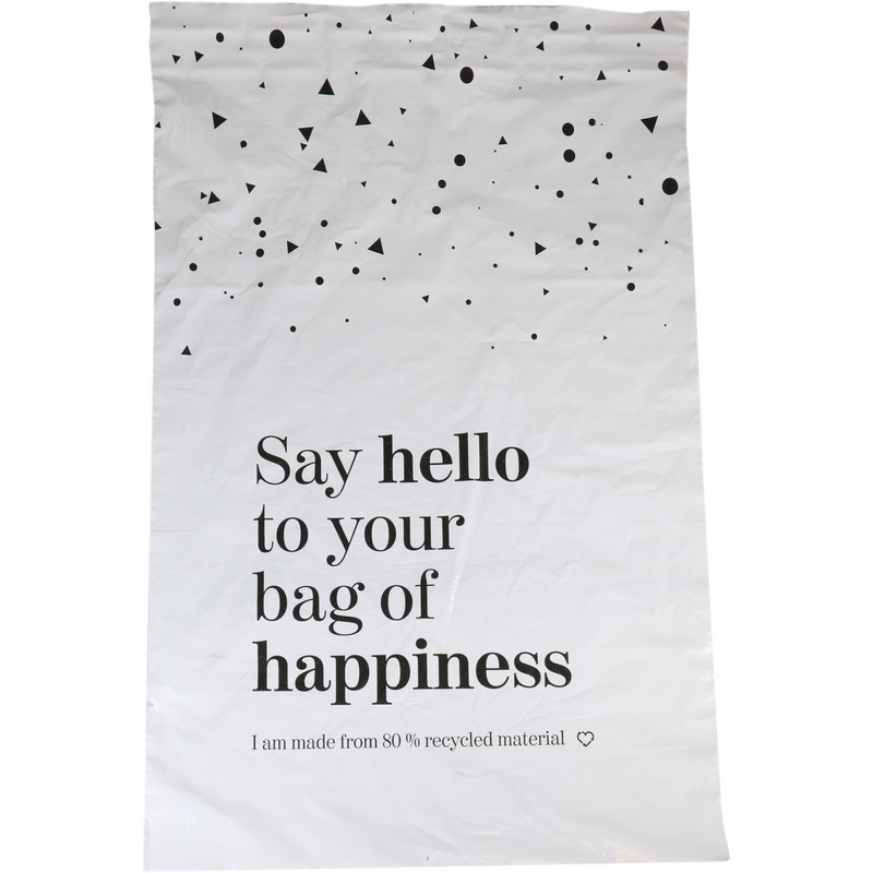 Klika -  Zak | Verzendzak | Gerecycled LDPE | 36x54cm | 65my | Bag of Happiness | wit/zwart | 500 stuks