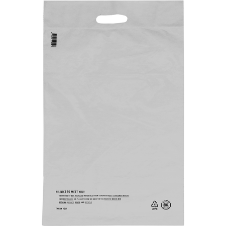Klika -  Zak | Verzendzak met handvat | Gerecycled LDPE | 36x54cm | 65my | wit | 500 stuks