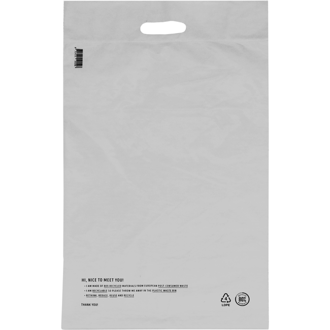 Klika -  Zak | Verzendzak met handvat | Gerecycled LDPE | 36x54cm | 65my | wit | 500 stuks