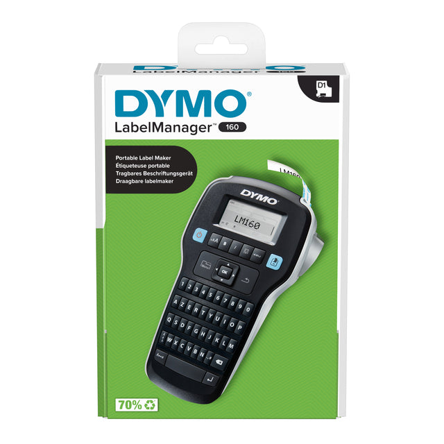 Dymo - Etikettendrucker LabelManager 160, tragbar, Azerty, 12 mm, Schwarz