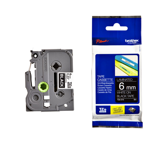 Etikett Band Bruder P-Touch Tze-315 6mm weiß auf Schwarz