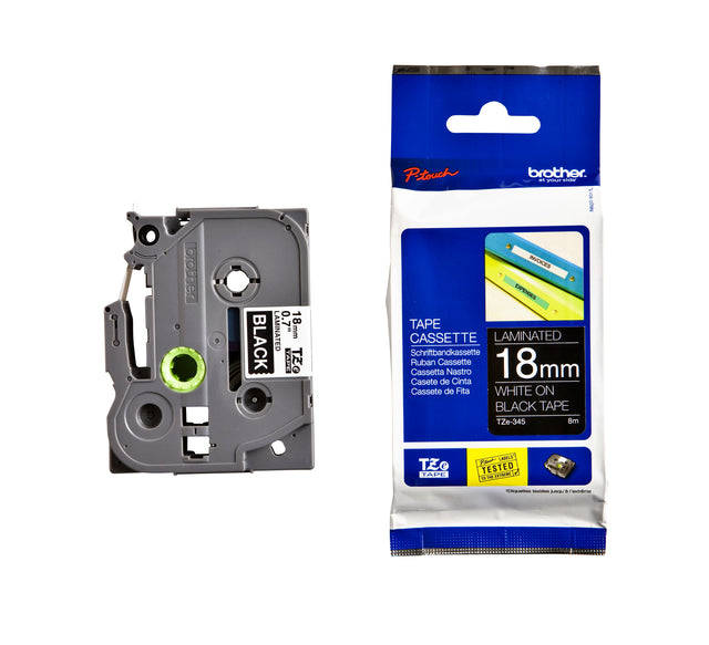 Etikett Band Bruder P-Touch Tze-345 18mm weiß auf Schwarz