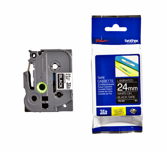Etikett Band Bruder P-Touch Tze-355 24mm weiß auf Schwarz