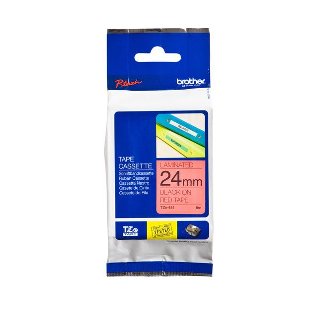 Brother - Labele P-touch TZe-451 Standard 24 mm Schwarz auf Rot