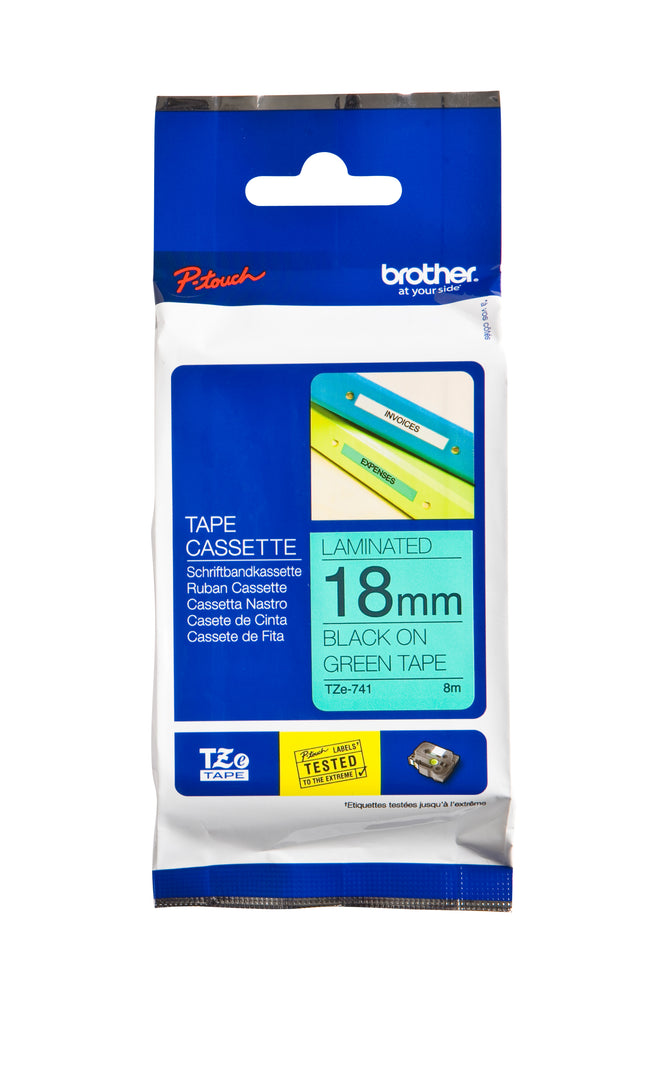 Brother - Labele P-touch TZe-741 Standard 18 mm Schwarz auf Grün