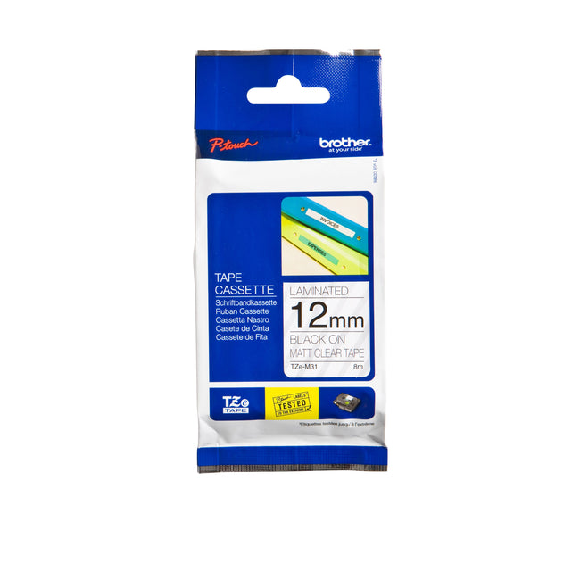 Brother - Labele P-touch TZe-M31 matt 12mm schwarz auf transparent