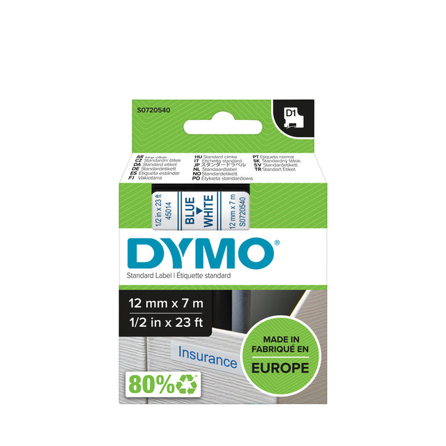 Dymo - Labele LabelManager D1 Polyester 12 mm blau auf weiß | 5 Stück