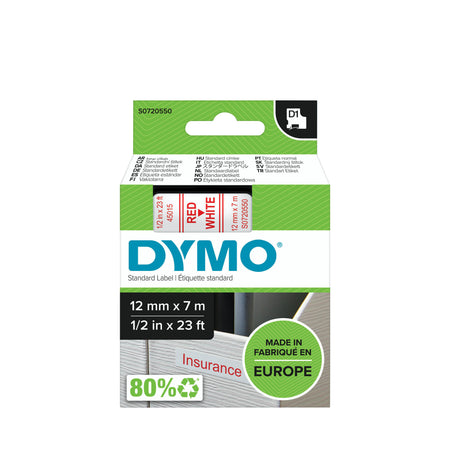 Dymo - Labele LabelManager D1 Polyester 12 mm rot auf weiß