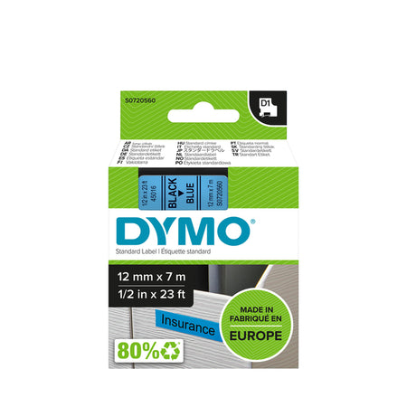 Dymo - Labele LabelManager D1 Polyester 12 mm schwarz auf blau | 5 Stück