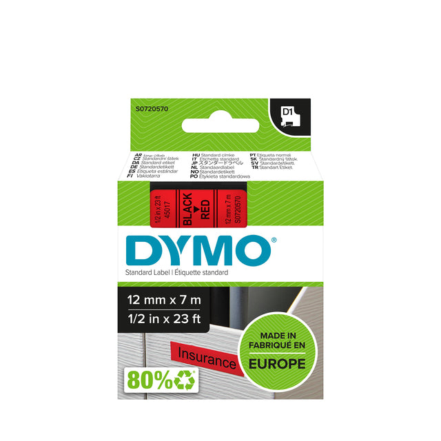 Dymo - Labele LabelManager D1 Polyester 12 mm schwarz auf rot