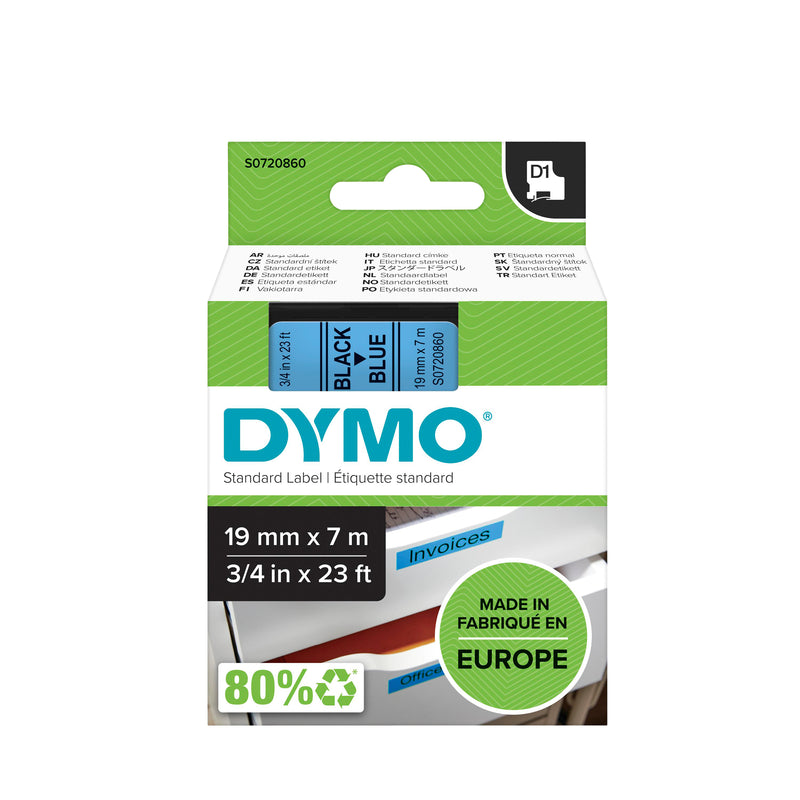 Dymo - Labele LabelManager D1 Polyester 19 mm schwarz auf blau | 5 Stück