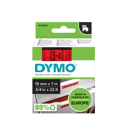 Dymo - Labele LabelManager D1 Polyester 19 mm schwarz auf rot | 5 Stück