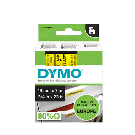 Dymo - Labele LabelManager D1 Polyester 19 mm schwarz auf gelb | 5 Stück