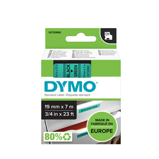 Dymo - Labele LabelManager D1 Polyester 19 mm schwarz auf grün | 5 Stück