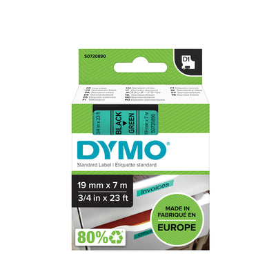 Dymo - Labele LabelManager D1 Polyester 19 mm schwarz auf grün | 5 Stück