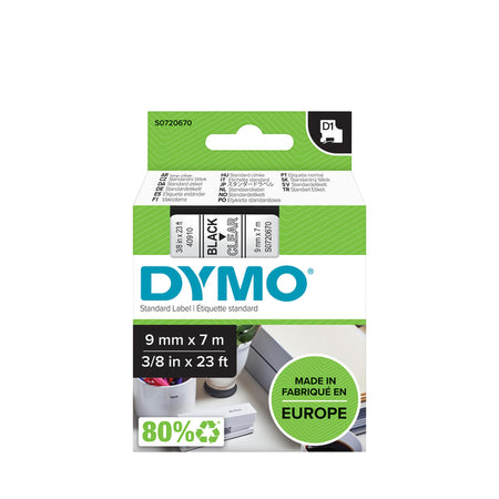 Dymo - Labele LabelManager D1 Polyester 9 mm schwarz auf transparent | 5 Stück