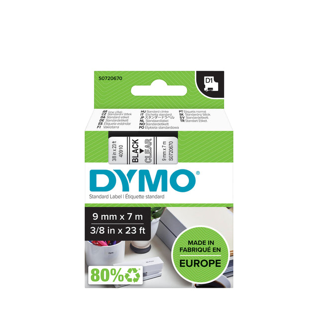 Dymo - Labele LabelManager D1 Polyester 9 mm schwarz auf transparent