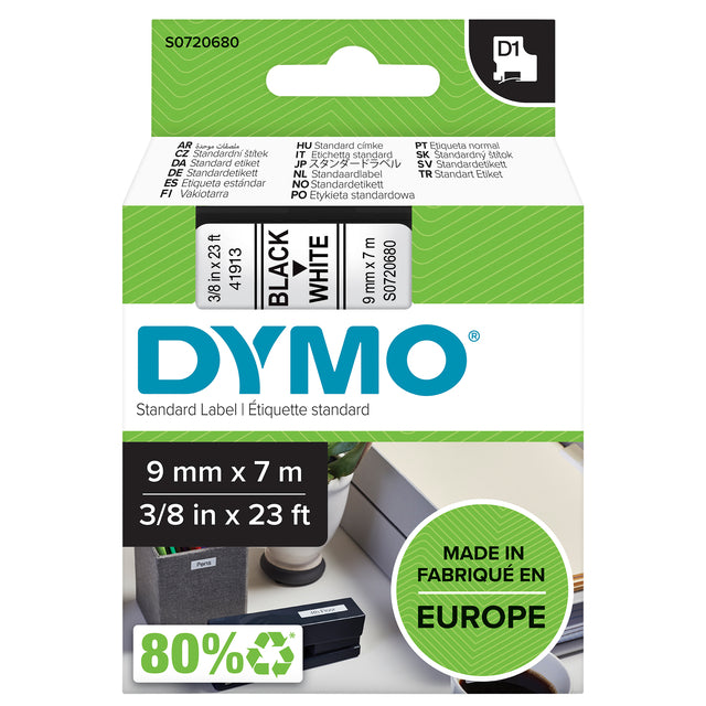 Dymo - Labele LabelManager D1 Polyester 9 mm schwarz auf weiß | 5 Stück