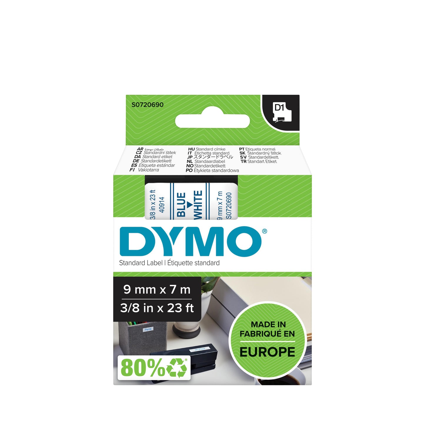 Dymo - Labele LabelManager D1 Polyester 9 mm blau auf weiß | 5 Stück