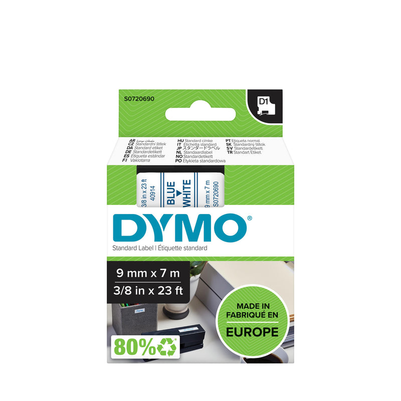 Dymo - Labele LabelManager D1 Polyester 9 mm blau auf weiß | 5 Stück