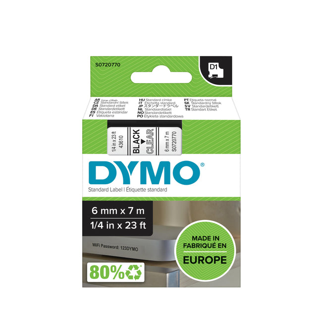 Dymo - Labele LabelManager D1 Polyester 6 mm schwarz auf transparent | 5 Stück
