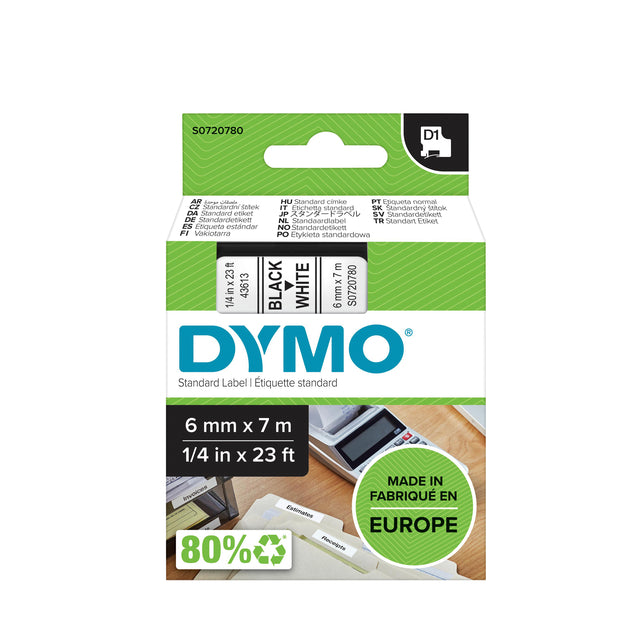 Dymo - Labele LabelManager D1 Polyester 6 mm schwarz auf weiß | 5 Stück
