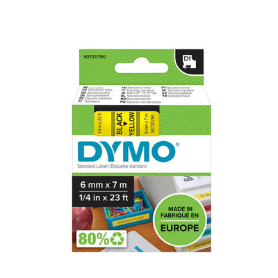 Dymo - Labele LabelManager D1 Polyester 6 mm schwarz auf gelb | 5 Stück