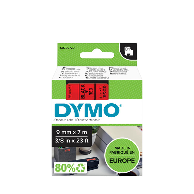Dymo - Labele LabelManager D1 Polyester 9 mm schwarz auf rot | 5 Stück