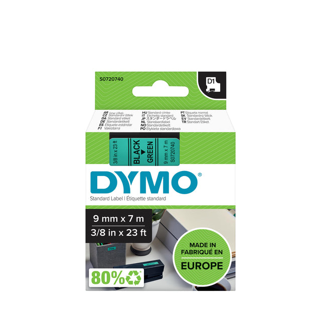 Dymo - Labele LabelManager D1 Polyester 9 mm schwarz auf grün | 5 Stück