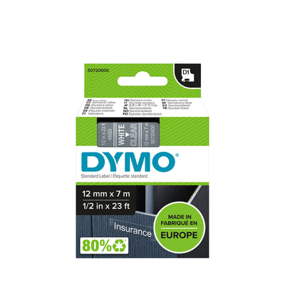 Dymo - Labele LabelManager D1 Polyester 12 mm weiß auf transparent | 5 Stück