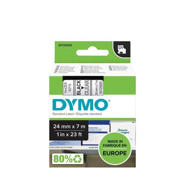 Dymo - Labele LabelManager D1 Polyester 24 mm schwarz auf transparent