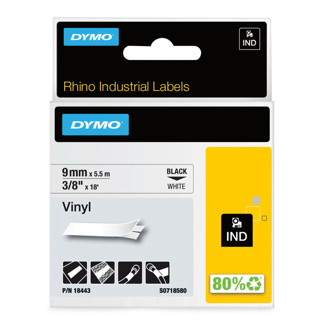 Dymo – Labele Rhino Industrial Vinyl 9 mm weiß