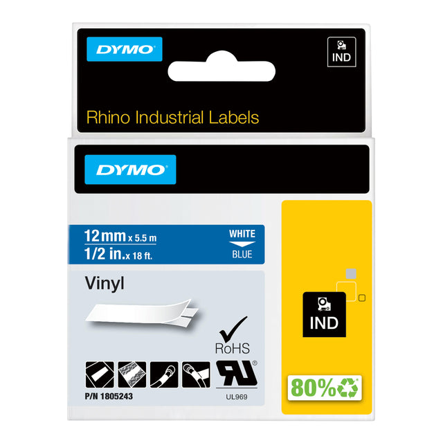 Dymo – Labele Rhino Industrial Vinyl 12 mm blau