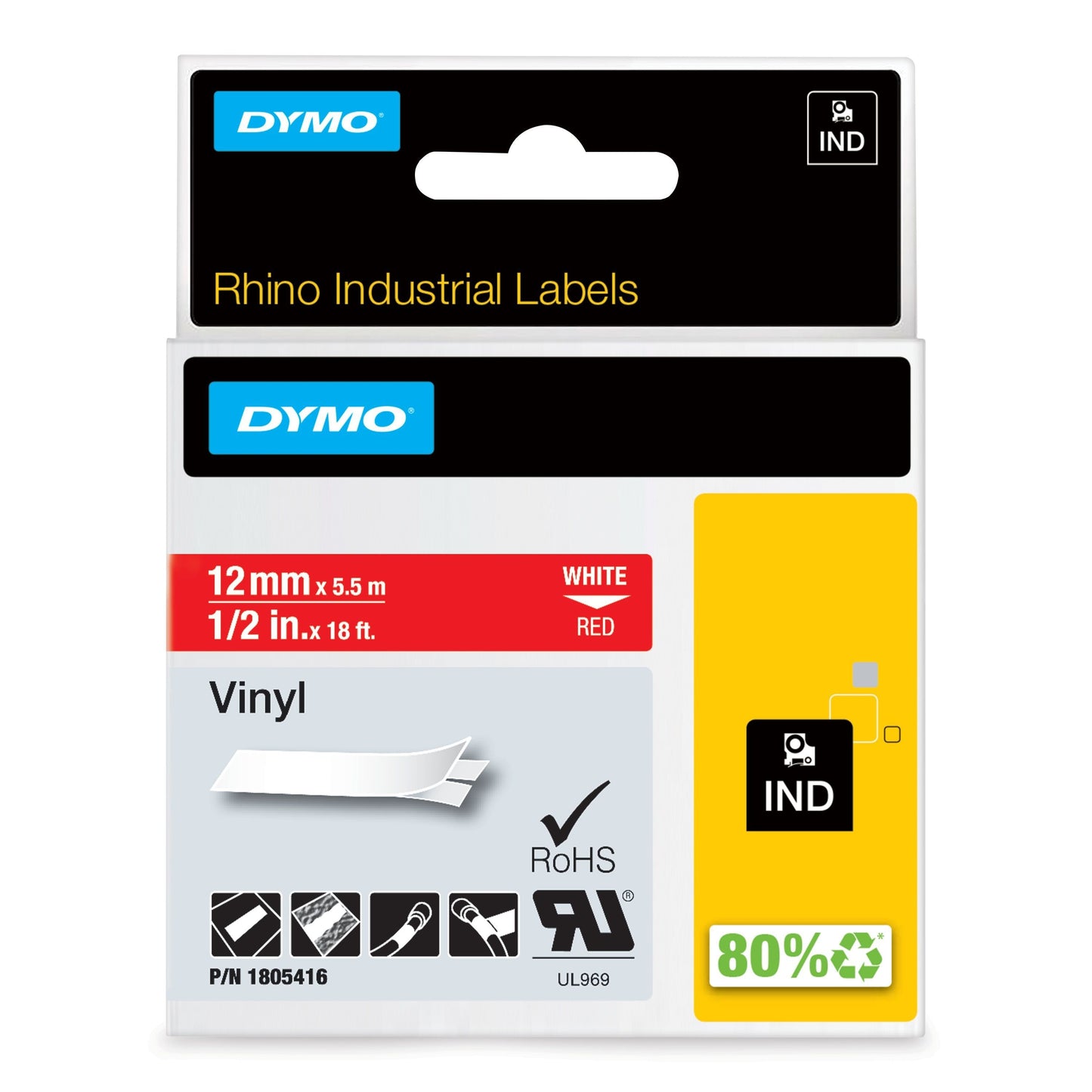 Dymo - Labele Rhino Industrial Vinyl 12mm rot