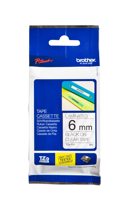 Brother - Labele P-touch TZe-111 Standard 6mm Schwarz auf Transparent