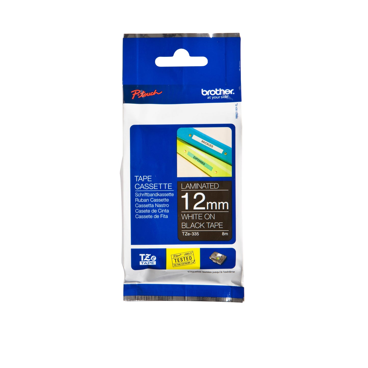 Brother - Labele P-touch TZe-335 Standard 12mm Weiß auf Schwarz | 25 Stück