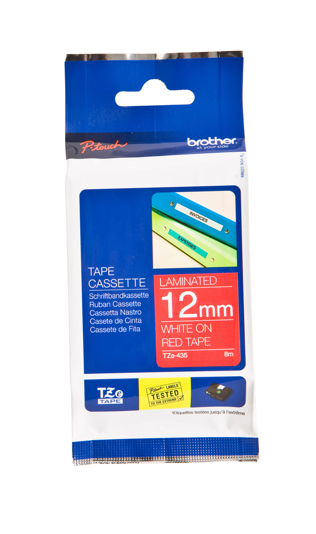 Brother - Labele P-touch TZe-435 Standard 12 mm Weiß auf Rot