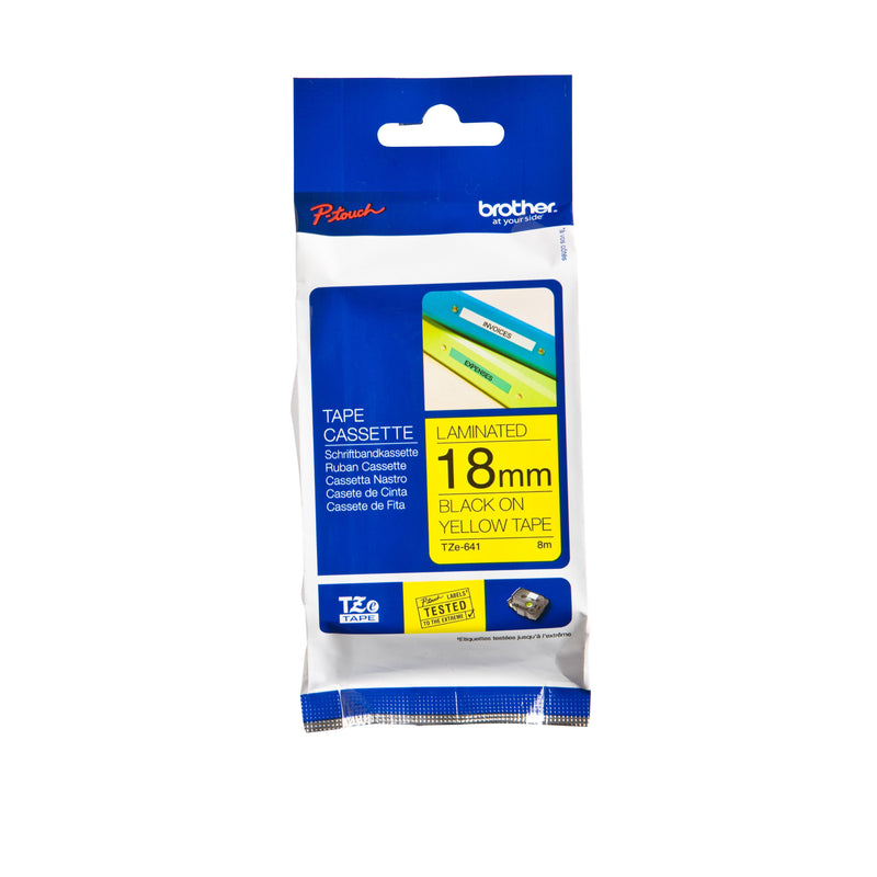 Brother - Labele P-touch TZe-641 Standard 18mm Schwarz auf Gelb | 25 Stück