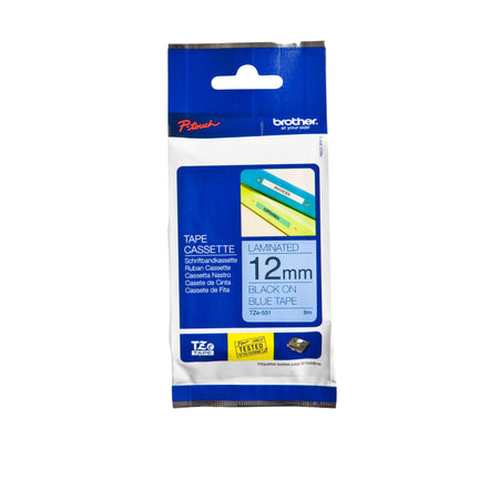 Brother - Labele P-touch TZe-531 Standard 12mm Schwarz auf Blau | 25 Stück