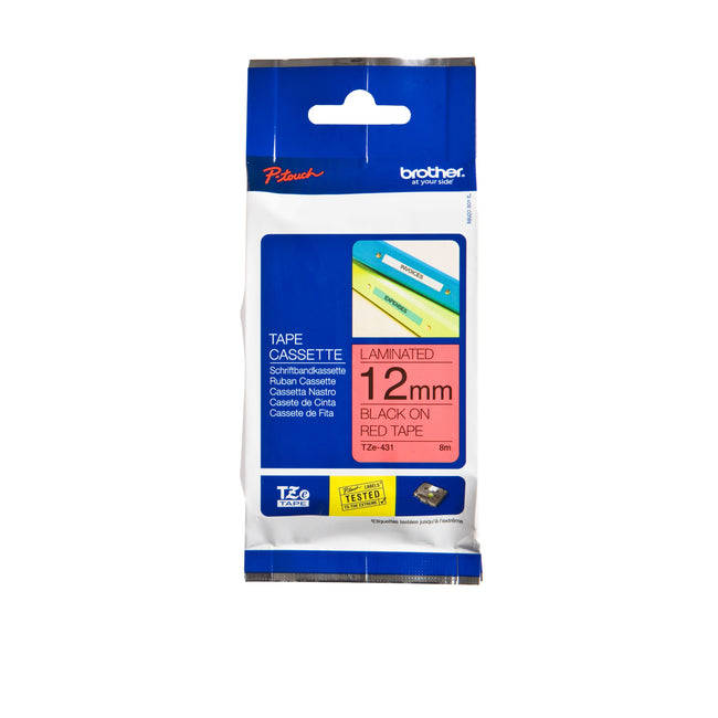 Brother - Labele P-touch TZe-431 Standard 12 mm Schwarz auf Rot
