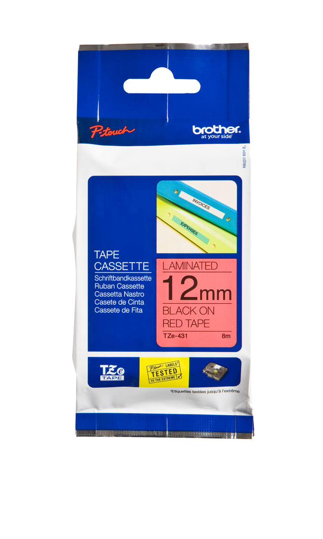 Brother - Labele P-touch TZe-431 Standard 12 mm Schwarz auf Rot