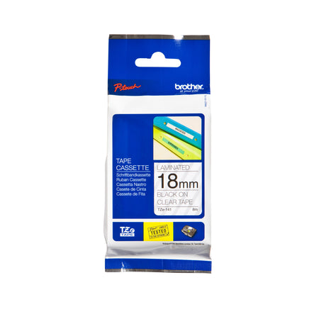 Brother - Labele P-touch TZe-141 Standard 18mm Schwarz auf Transparent | 25 Stück